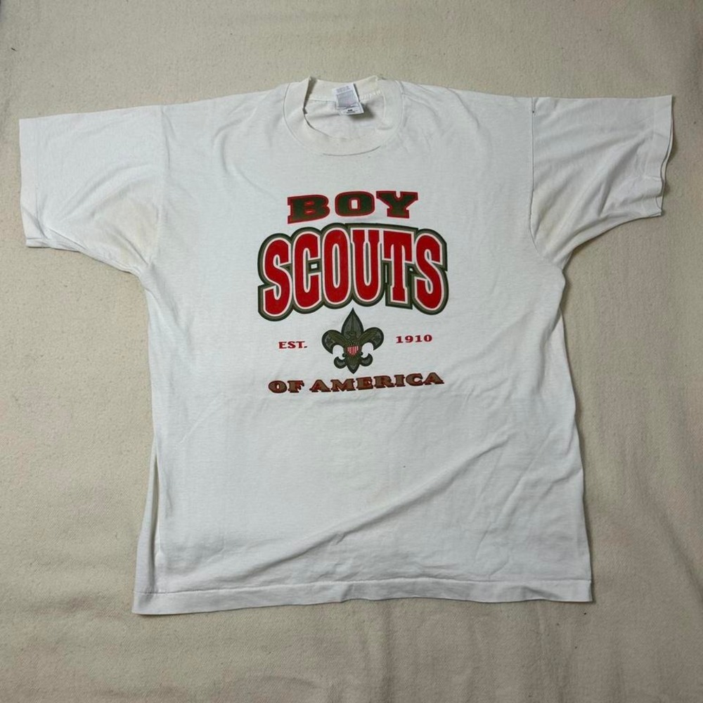 Vintage 90s Boys-Scouts of America Shirt XL 23x28 Crest Fleur-De-Lis Ivory